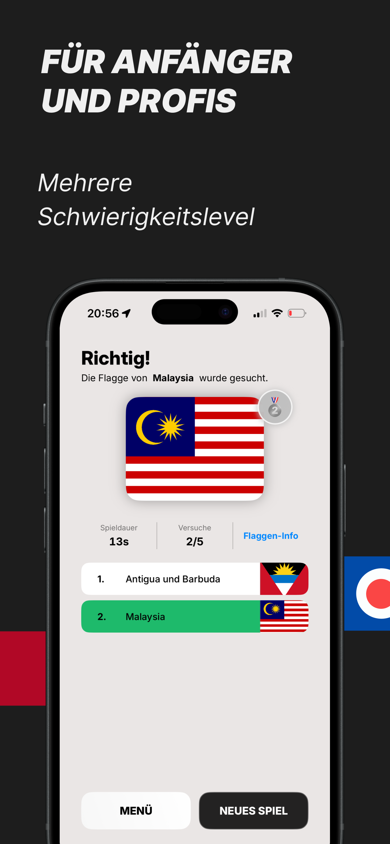 Flagle Screenshot: Flagge wird Schritt für Schritt aufgedeckt