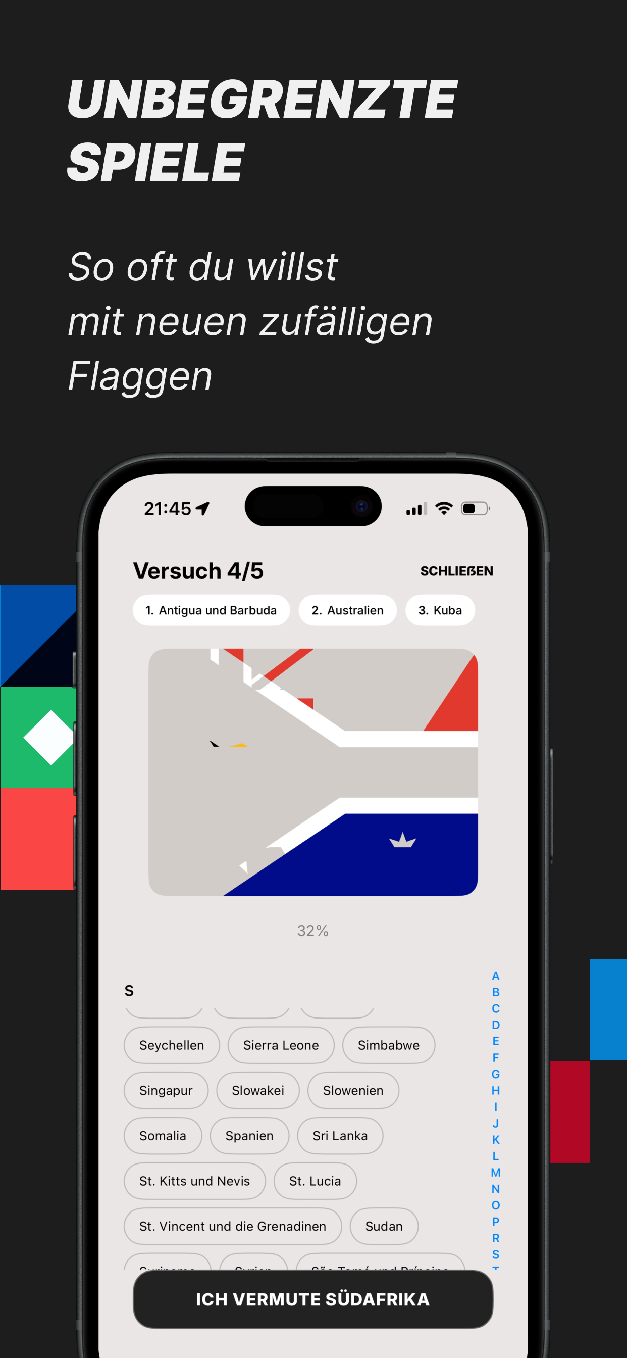 Flagle Screenshot: Spielstatistiken und Streak-Übersicht